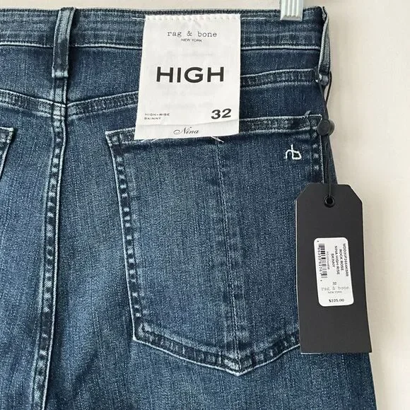 rag & bone Blue Nina Iconic Jeans High Rise Skinny Leg Raw Hem 32